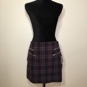 FOREVER 21 Zippered Plaid Skirt, Navy/Red, Size M